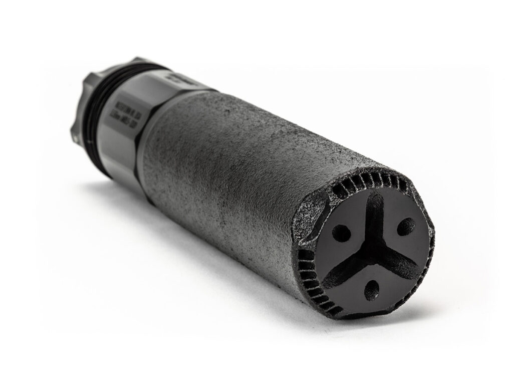 A Griffin Armament suppressor on a white background.
