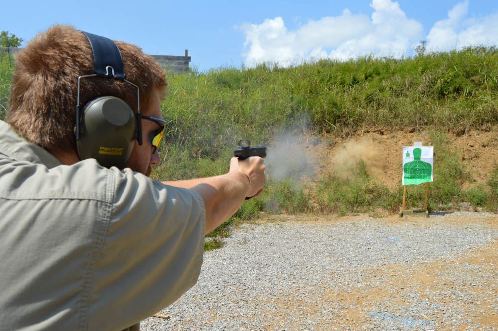 In this drill, the shooter fires into the berm, focusing on trigger control without a target and getting used to applying a steady rhythm to the application of trigger pressure. This drill can also be performed indoors, with a blank target and dry firing the pistol, and focusing on the sights without a target.