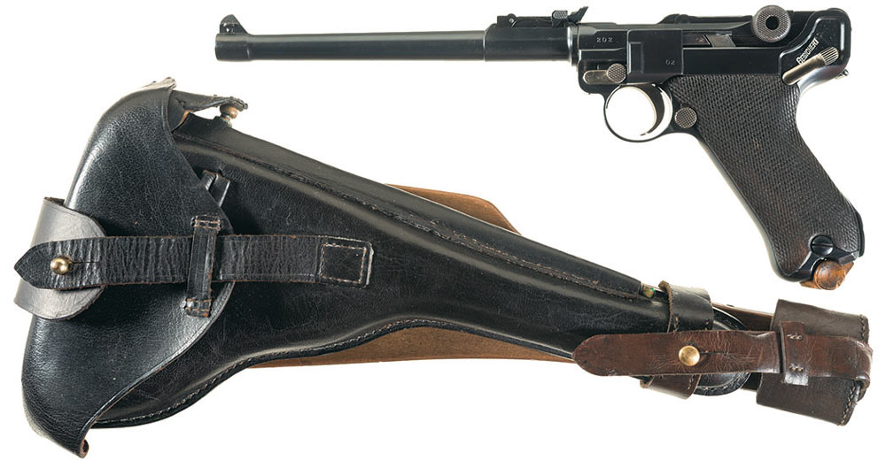 DWM 1914-dated Artillery Luger semi-automatic pistol with accessories.