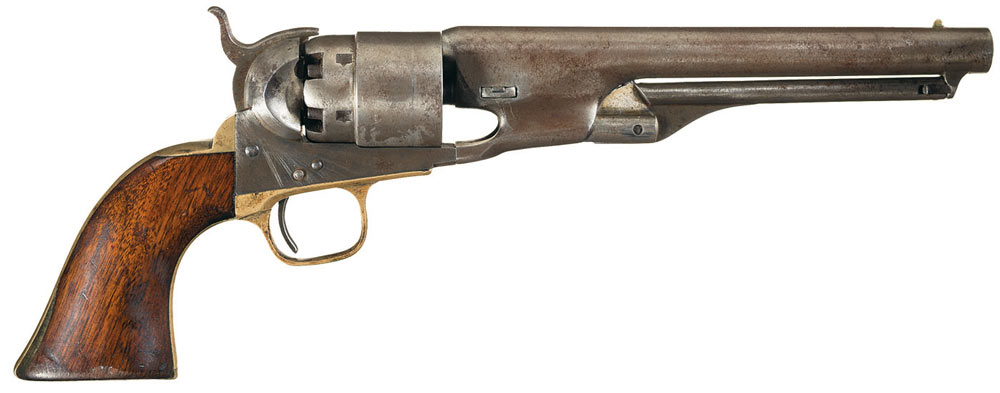 Extremely rare first-year production Colt Model 1860 Army Revolver with Navy-size grips and two digit (61) serial number.