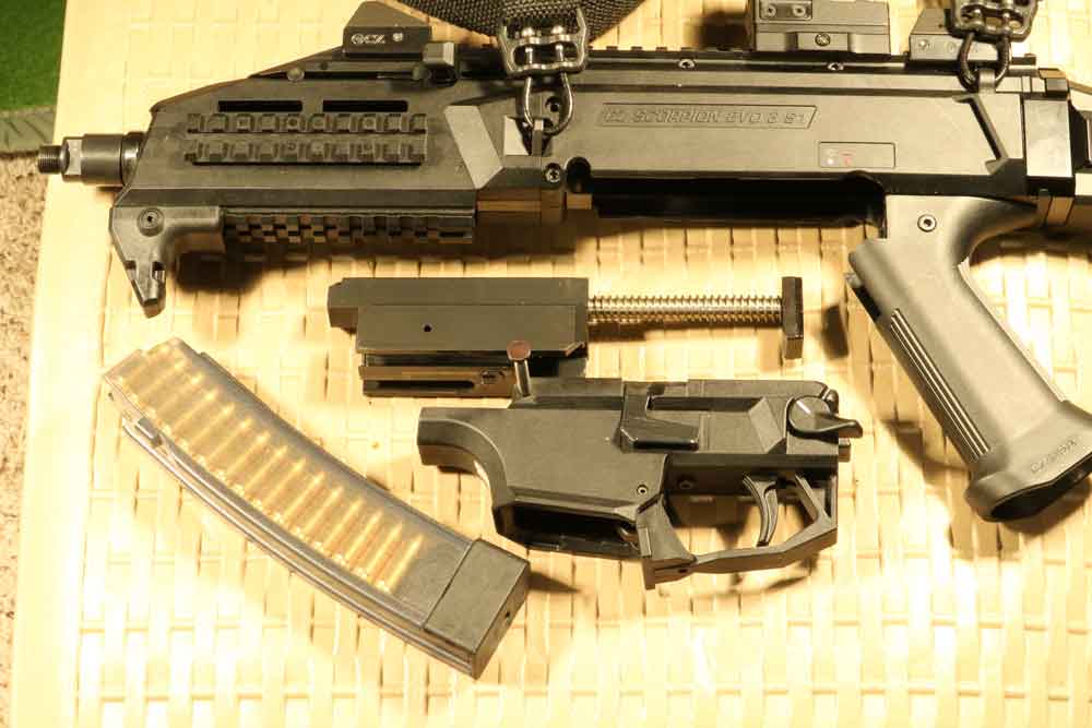 Disassembly of the Scorpion Evo 3 is simple.